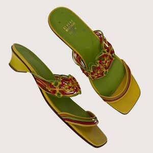 Stuart Weitzman Strappy Leather Sandals 10 Happy Bright Mod Colors Spring Summer